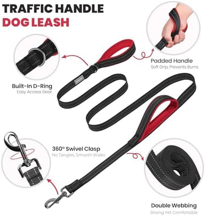VIVAGLORY Double Handle Dog Leash Twingrip, 5ft x 1in, M, Black - Image 3