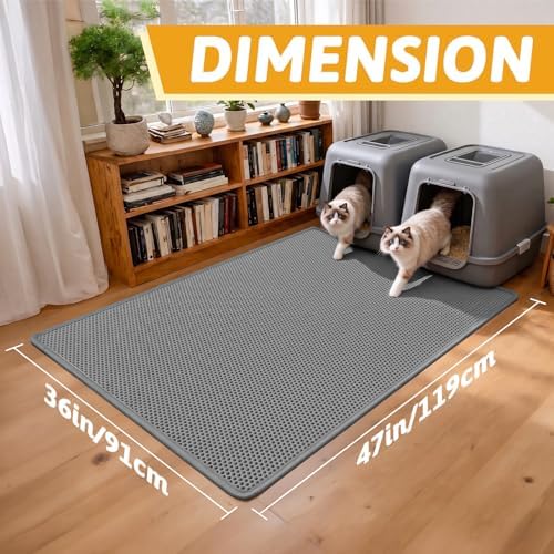 Pieviev Cat Litter Box Mat, Double-Layer Urineproof Design, 47" x 36" Gray - Image 2