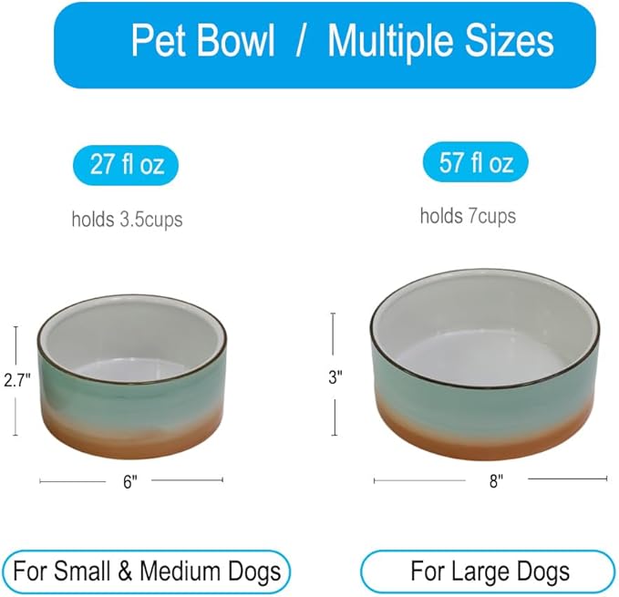 27OZ Ceramic Dog Bowl - 6 Inch Small Food Water Bowl, Heavy Non-Slip Pet Dish for Small and Medium Dogs, Food Grade Porcelain Pet Feeder Bowls, Microwave & Dishwasher Safe, Green & Orange