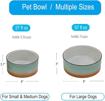 27OZ Ceramic Dog Bowl - 6 Inch Small Food Water Bowl, Heavy Non-Slip Pet Dish for Small and Medium Dogs, Food Grade Porcelain Pet Feeder Bowls, Microwave & Dishwasher Safe, Green & Orange