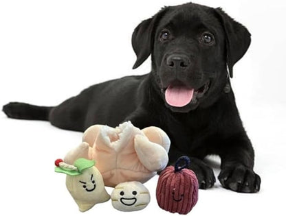 Glow Pups Plush Dog Toy Set of 4, Interactive Squeaker Toys for Dogs, Plush Material, Hide and Seek Game, Food Parody Design, Peach Color, Fun and Durable for Puppies