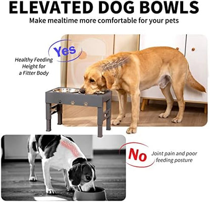 Elevated Dog Bowls with 2 Stainless Steel Bowls, 5-Height Adjustable Stand (3.1", 9" to 12"), for Improved Digestion & Neck Support, Easy Clean, Non-Slip Base Raised Feeder for Medium Large Dogs - Image 4