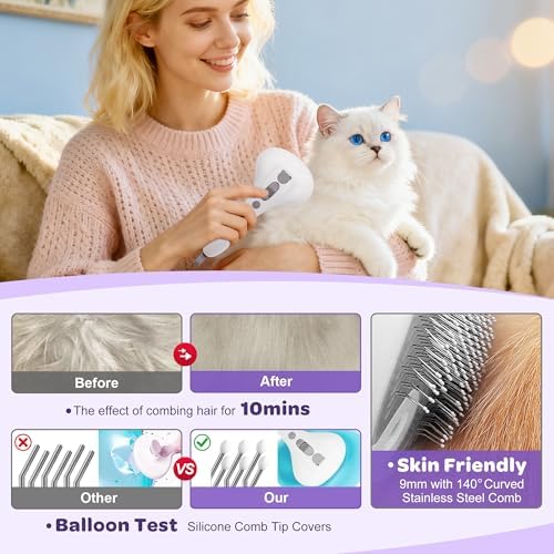 Pet Spray Grooming Brush Cat Brushes Cat Hair Removal Products Cat Shedding Tools Self Cleaning Ergonomic Grip for Short Long Haired Pets Help with matted Fur Rechargable Comb Mist - Image 3