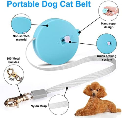 Retractable Dog Leash for Small Dogs Cats up to 11lbs with 6.5ft Anti-Pull Strong Nylon Tape, Hands Free, Mini and Portable Walking Leash with Wrist Strap, One-Hand Brake, Blue Round - Image 3