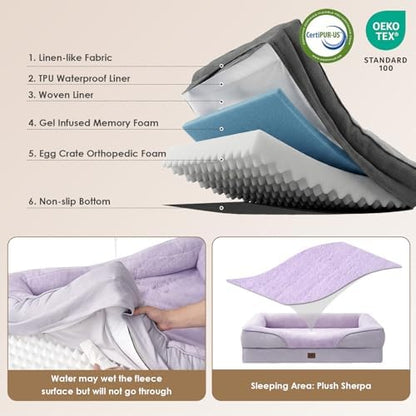 EHEYCIGA Orthopedic Dog Bed for Large Dog, Memory Foam Dog Couch, Purple - Image 3