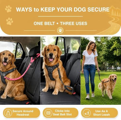 Dog Seat Belt for Car 2 Pack, 3-in-1 Adjustable-Length Bungee Tether - Image 3