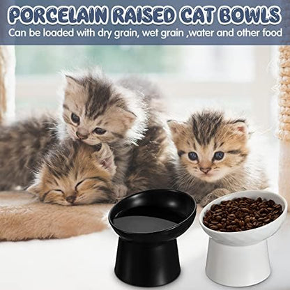 Tanlade 4 Pcs Ceramic Raised Cat Bowls, Elevated Tilted Cat Bowl for Food Water, Stress Free, Backflow Prevention, Dishwasher Microwave Safe, Feeder Dish for Indoor Kitten, Small Dogs(White and Black) - Image 6