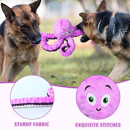 BUYPOW Dog Squeaky Toys Octopus - Tough Plush Large Medium & Small Dog Toys - Stuffed Animals Puppy Toys - Funny Cute Dog Toy for Dog Birthday Presents (Octopus Purple) - Image 6