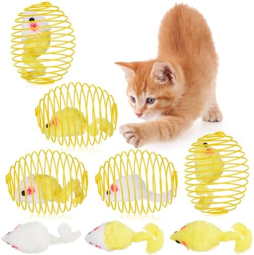 Jecery 5 Pcs Cat Toys Spring,Yellow Mouse,Yellow by Jecery