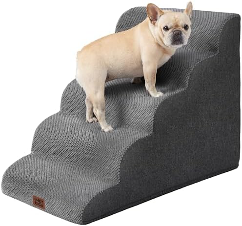 EHEYCIGA Curved Dog Stairs Ramp, 5-Step Extra Wide High Beds, Pet Step by EHEYCIGA