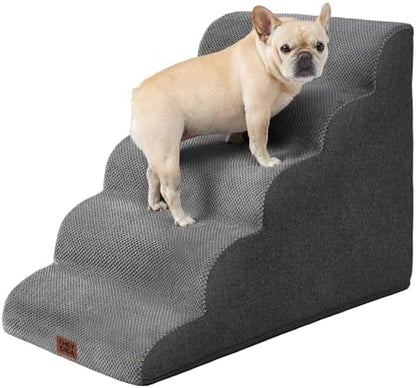 EHEYCIGA Curved Dog Stairs Ramp, 5-Step Extra Wide High Beds, Pet Step by EHEYCIGA