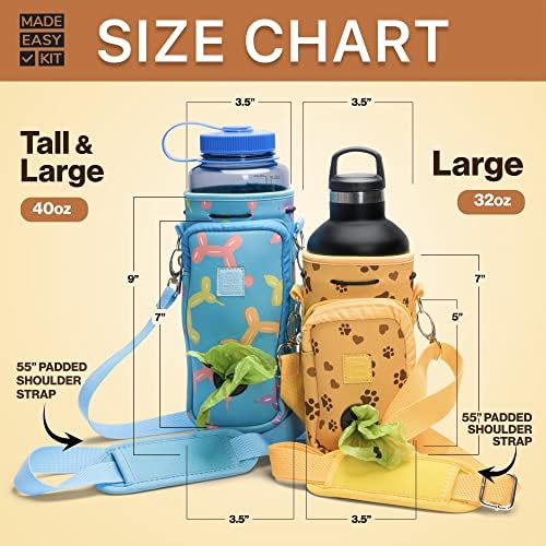 Made Easy Kit Water Bottle Carrier with Pocket for Dog Poop Waste Bags and Adjustable Padded Shoulder Strap (Large (32oz) with Bowl, Blue, Balloon Dogs) - Image 2