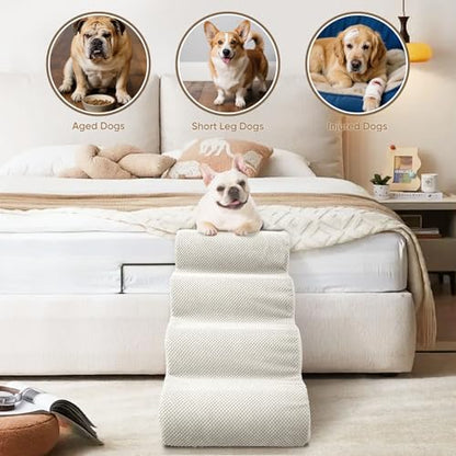 PAWSCRAT 4-Step Pet Stairs for High Beds & Sofas, 19.6''H Dog Stairs, Beige - Image 4