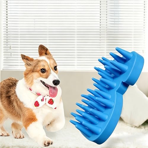 Pet Bath & Massage Brush,Pet Grooming Brush,Soft Rubber Scrubber for Brushing,Massaging,Bathing,Shampooing and Reducing Hairballs (Blue, Style 1) - Image 4
