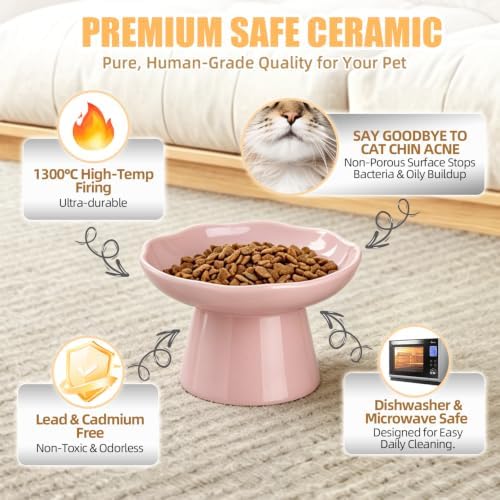 6" Elevated Cat Bowls,Ceramic cat Food Bowl, Pink, 1-Pack - Image 4