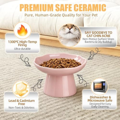 6" Elevated Cat Bowls,Ceramic cat Food Bowl, Pink, 1-Pack - Image 4
