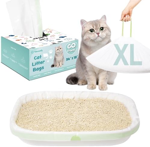 60 Count Litter Box Liners, 36" x 18" Jumbo Size Cat Litter Bags, Thick Large Kitty Litter Liner XL, Easy Clean Up Litter Pan Liners, Pet Cat Supplies by Nitecandy