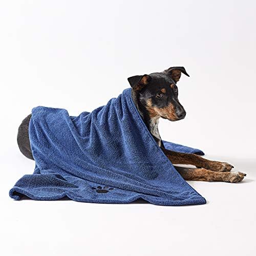 Bone Dry Pet Grooming Towel Collection Absorbent Microfiber X-Large, 41x23.5", Embroidered Navy - Image 4