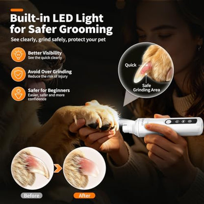 Whisper Quiet Dog Nail Grinder with Light Electric Cat Nail Trimmer - Image 3