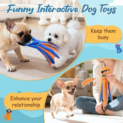Zeaxuie Interactive Dog Toys for Chewers, 2 Pack No Stuffing Dog Toys for Teething, Squeaky Chew Toy to Keep Them Busy for Small and Medium Breed, Crinkle Octopus - Image 4