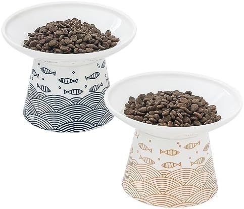 6.25 in Extra Wide Ceramic Raised Cat Bowl 2 Pack by FIVEAGE