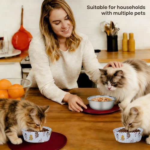 Cat Bowl Set (600 Disposable Pet Bowl Liners with 4 Stainless Steel Bowls) - Image 6