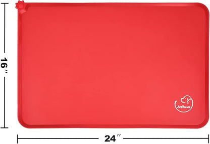 Silicone Waterproof Dog Cat Pet Feeding Mats, Non Slip, Easy Clean Pet Dog Cat Bowl Mats Placemat (24" x 16") Red