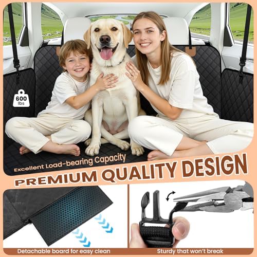 A-Pce 2025 Upgraded 600D Oxford Dog Car Seat Cover for Pets, Waterproof Scratch Resistant Nonslip Back Seat Protector, Heavy Duty Durable Pet Travel Hammock for Sedan SUV, Black - Image 4