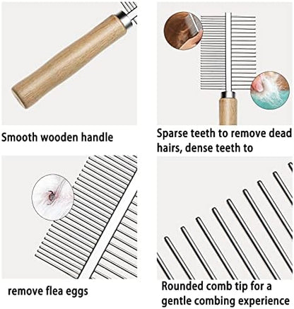 Undercoat Rake for Dogs, 3 Pack Pet Grooming Brush Set Long Tooth Rake Brush & Double-Sided Teech Comb & Stainless Steel Shedding Comb, Long Haired Pet Grooming Tool Set for Horse Large Dog Cat - Image 5