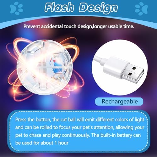 Sratte 8 Pcs Rechargeable Light up Cat Ball Ghost Hunting, Clear - Image 3
