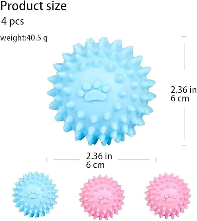 4Pcs Colorful Dogs Toy Spiky TPR Ball No Squeak Chew Toy Long Lasting for Aggressive Heavy Chewers Dogs Puppy Teething Training Spiky Rubber Ball Toy Small