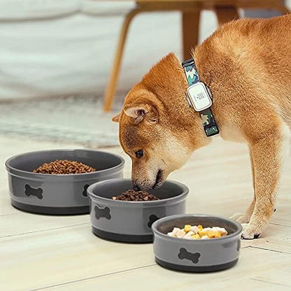 Sweejar Ceramic Dog Bowls with Bone Pattern, Dog Food Dish for Medium Dogs, Porcelain Pet Bowl for Water 35 Fl Oz (Gray) - Image 3
