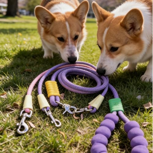 Double Dog Leash for 2 Small Dogs, 4ft Stylish No Tangle 360° Swivel Dual Pet Leash with Bubble Foam Handle, Pink Purple Gradient Walking Accessory for Girls & Pet Lovers - Image 6