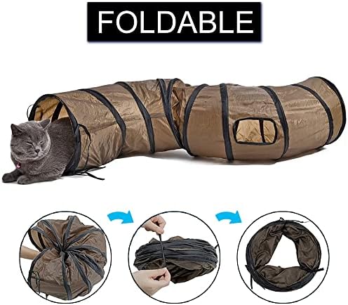 Andiker Cat Tunnel, S-Shape Cat Tube Collapsible Kitten Play Toy with 2 Side Holes for Kitten Exercising Hiding Training and Running Cats Toy for Indoor Cats(Brown) - Image 5