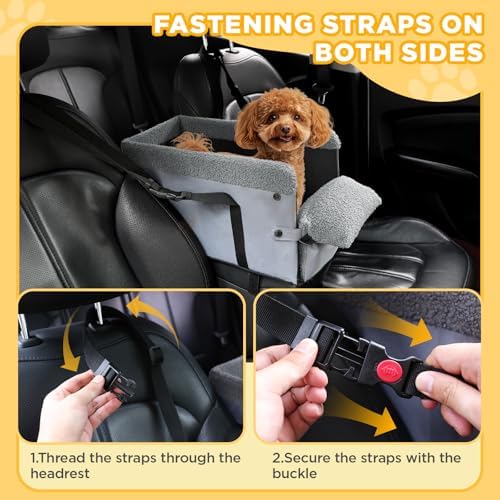 Console Dog Car Seat for Small Dogs,Small Dog Booster Seat for Car Washable Foldable Puppy Car Seat with Safe Protection Hooks Adjustable Straps and Storage Pocket Pet Up to 15lbs - Image 5