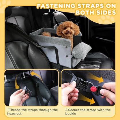 Console Dog Car Seat for Small Dogs,Small Dog Booster Seat for Car Washable Foldable Puppy Car Seat with Safe Protection Hooks Adjustable Straps and Storage Pocket Pet Up to 15lbs - Image 5