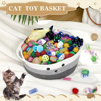 Zopeal 58 Pcs Cat Toy Set with Storage Basket Indoor, Multicolor, 12 Inch - Image 5