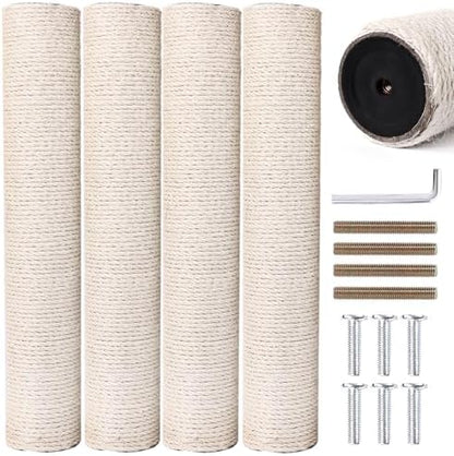 OSPNIEEK 4 Pack 15.7" M8 Cat Scratching Post Replacement, Natural Sisal Rope Kitten Tree Scratcher Refill with Screws, DIY Hemp Scratch Pole Parts for Indoor Cats Tower Refurbishment Accessories by OSPNIEEK