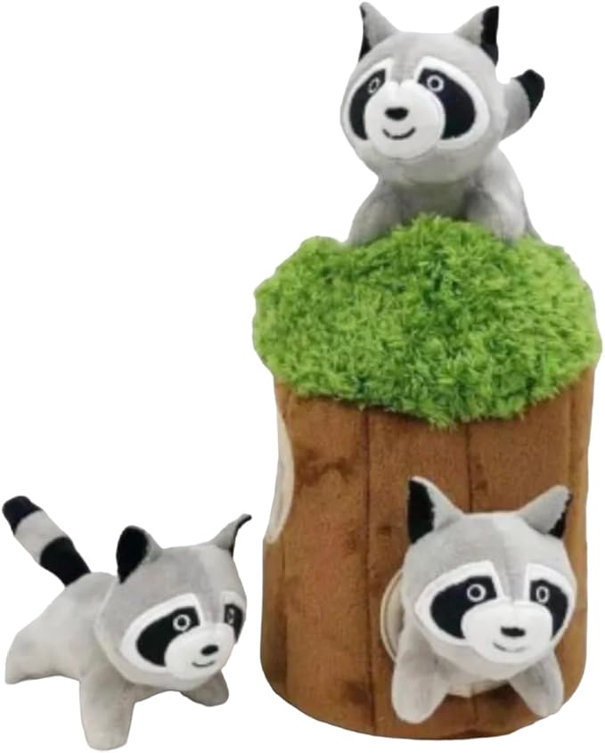 Glow Pups Hide and Seek Dog Toy, Plush Raccoon in Tree, Squeaky Interactive Fun, Promotes Mental Stimulation, Keeps Dog Entertained, Easy To Clean, Small Forest Animal Plush Toy -Raccoon in Tree Small