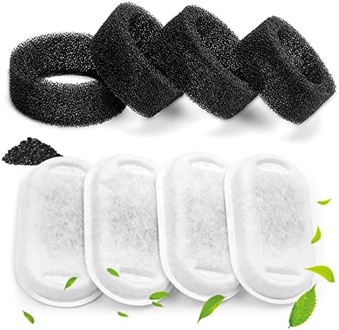 Monsin Cat Water Fountain Filters for Stainless Steel 67oz/2L Adjustable Water Flow Pet Fountain, 4 Pack Pet Replacement Filters with 4 Sponges by Monsin