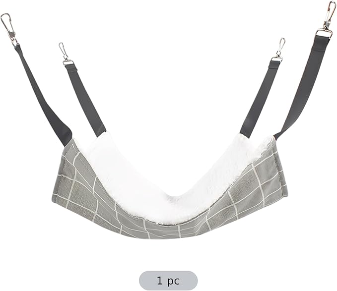 20.9 x 13.8 in Pet Hammock, Gray Plaid Cat Hammock for Cage, Soft Fleece Sleeping Bed, Hanging Warm Winter Swing Bed