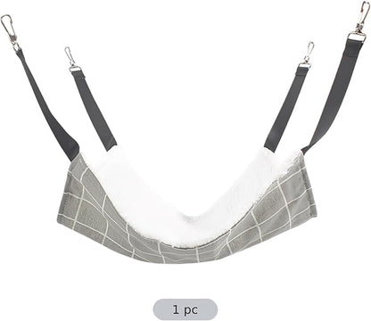 20.9 x 13.8 in Pet Hammock, Gray Plaid Cat Hammock for Cage, Soft Fleece Sleeping Bed, Hanging Warm Winter Swing Bed