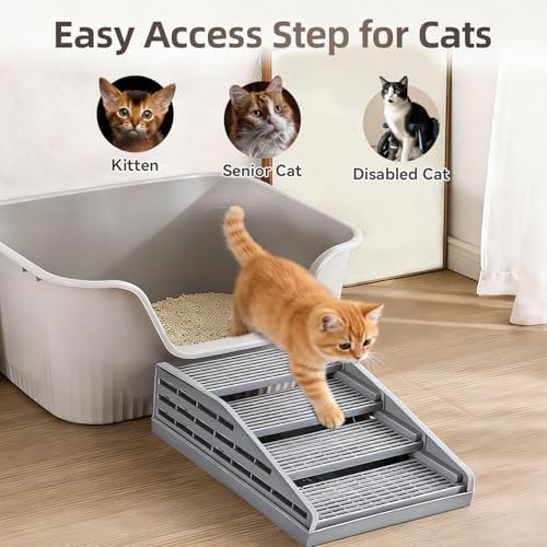 Adjustable Litter Box Step, Elevated Cat Ramp/Stairs with Filter Function, Anti-Tracking, Easy to Clean, Fits Automatic Litter Boxes, for Small & Elderly Cats, Non-Slip(Grey) - Image 2
