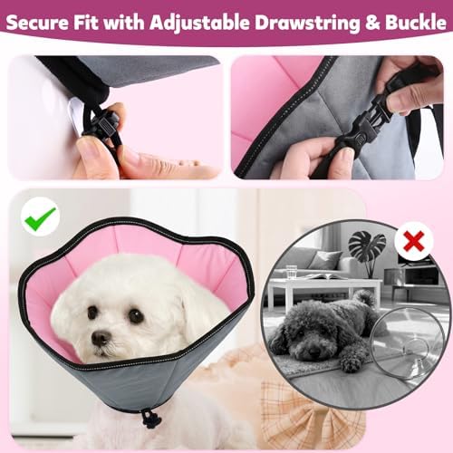 Soft Dog Cone Collar After Surgery: Long Alternative Comfortable Comfy Fabric Recovery Shame Elizabethan Stop Licking Small Medium Large Dogs (Pink, M) - Image 4