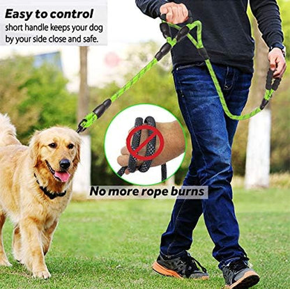 JSXD Heavy Duty Double Handle Dog Leash - 5 FT with Comfortable Padded and Reflective Rope for Small, Medium, Large Dogs (Rope-Green) - Image 3
