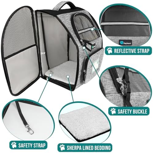 PetAmi Dog Backpack Carrier Airline Approved Cat Pet Puppy Bag, Grey - Image 4