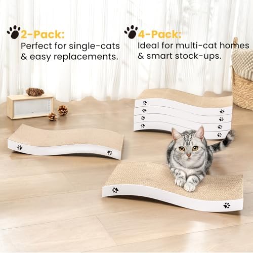 Cat Scratcher, Durable Scratch Pad, Corrugated Cardboard Scratching Board for Indoor Cats, Heavy Duty, Double-Sided Usability, Recyclable, with Catnip, Medium, 4 Pack - Image 7