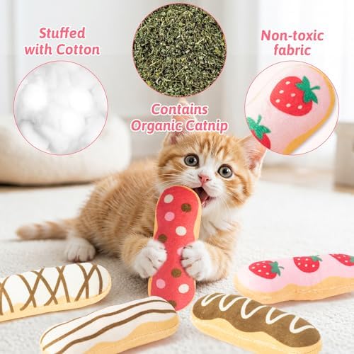 5Pcs Eclair Catnip Toys, Plush Interactive Cat Toy Set for Indoor Cats - Image 3