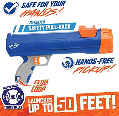 Nerf Dog Compact Tennis Ball Blaster Dog Toy, Great for Fetch, Hands-Free Reload, Launches up to 50 ft, Single Unit, Includes 3 Nerf Balls & Bag, Blue/Orange, Model: 5205 - Image 3