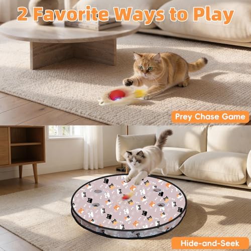 Interactive Cat Toy for Indoor Cats-Hide and Seek Cat Toy with 5-Holes Mat,Automatic Cat Toy Ball with Mouse Squeak in Pouch,Rechargeable Kitten Toy,Motion Activated Ball - Image 2